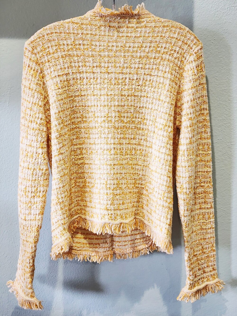 MNG MANGO | Textured Yellow Tweed Fringe Jacket - Picture 6 of 10